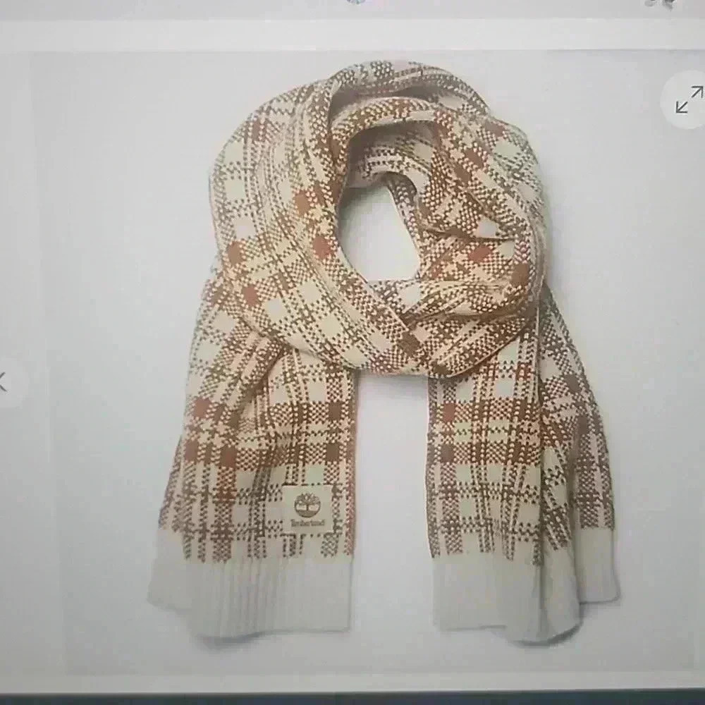 TIMBERLAND  BUFFALO PLAID KNIT SCARF TAN CREAM OS